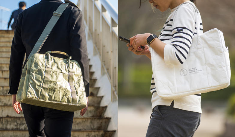 THINK AERO タイベック製のバッグ、ブリーフケース、ビジネストート、旅行バッグのサイズ比較写真